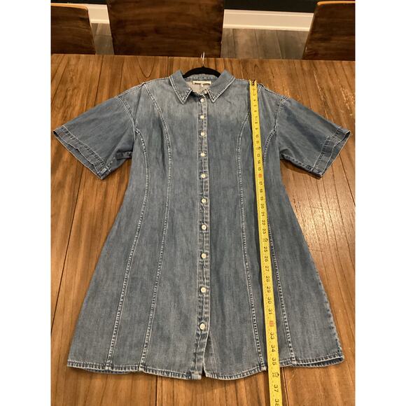 FRAME Seam Detail shoreline wash Short Sleeve Button Up Denim Mini Dress Blue XL - Picture 10 of 11